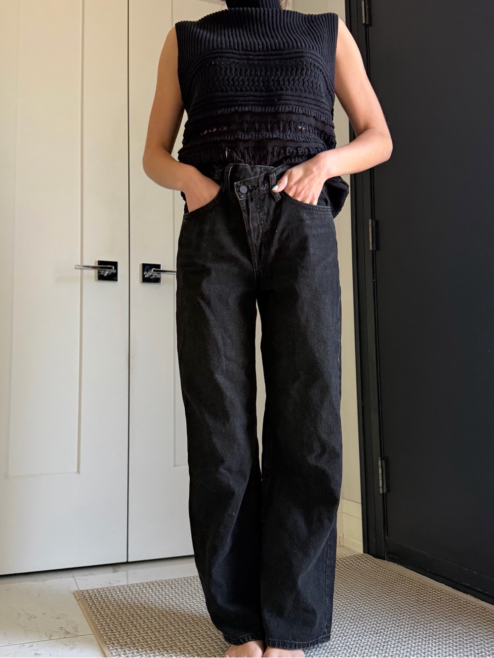 OAK + FORT Black High-Rise Straight Leg Jeans